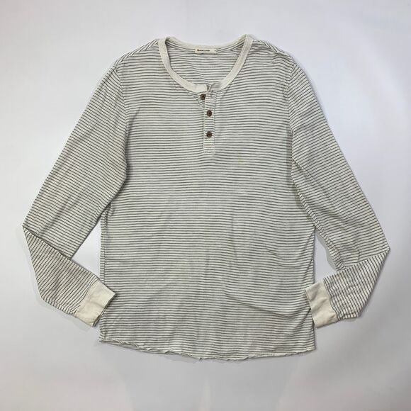 Marine Layer Shirt Mens Small White Black Henley Lightweight Cotton Blend Stripe - Picture 2 of 9